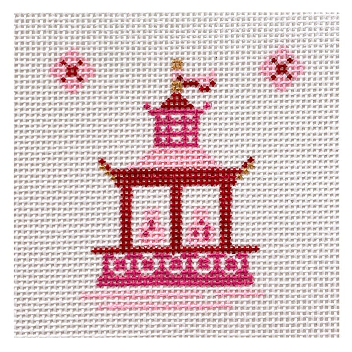Single Pagoda Coaster #3   Pink Painted Canvas Patricia Sone  - 1