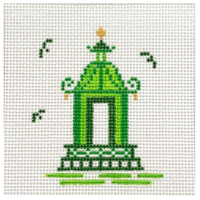 Single Pagoda Coaster #4   Lime Painted Canvas Patricia Sone  - 1