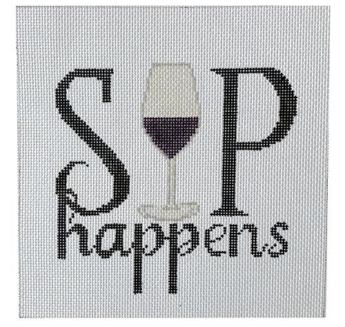 Sip Happens (with Wine) Painted Canvas Vallerie Needlepoint Gallery 