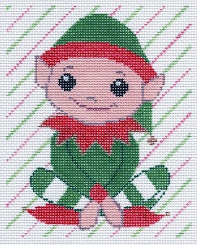 Sitting Elf Painted Canvas Labors of Love Needlepoint  - 1