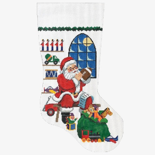 Sitting Santa in Front of Window Boy Stocking Painted Canvas Susan Roberts Needlepoint Designs Inc. 