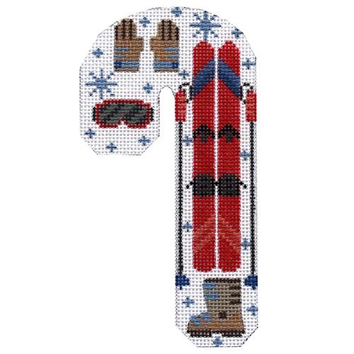 Ski Candy Cane Painted Canvas Danji Designs  - 1