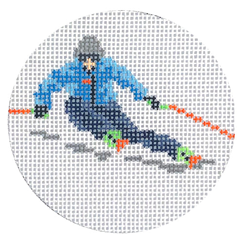 Skier Carving Turns Mini Round Painted Canvas PIP & Roo  - 1