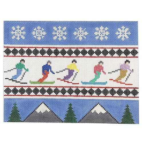 Skiers Snowboarders Painted Canvas Doolittle Stitchery 