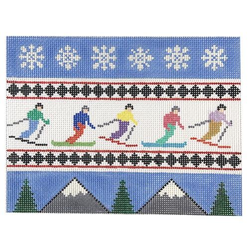 Skiers Snowboarders Painted Canvas Doolittle Stitchery  - 1