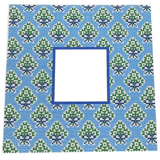 Sky Blue Medallion Frame Painted Canvas Anne Fisher Needlepoint LLC 
