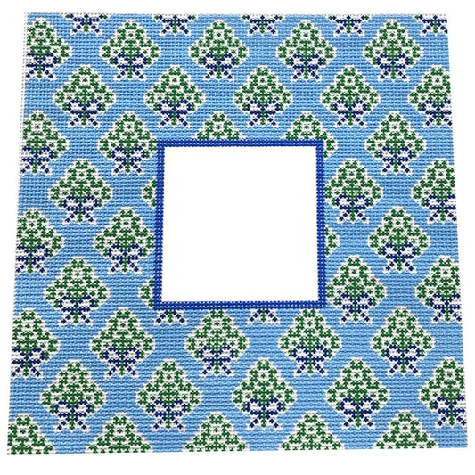 Sky Blue Medallion Frame Painted Canvas Anne Fisher Needlepoint LLC 