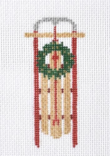 Sled Ornament Painted Canvas Anne Fisher Needlepoint LLC 