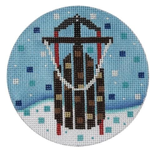 Sled Ornament Painted Canvas Danji Designs  - 1
