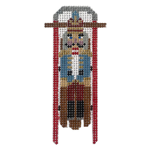 Sled with Blue Nutcracker Painted Canvas Anne Fisher Needlepoint LLC 
