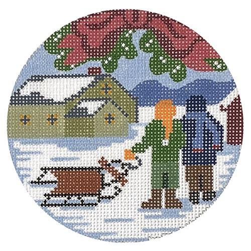 Sledding All Day Ornament Painted Canvas Silver Needle 
