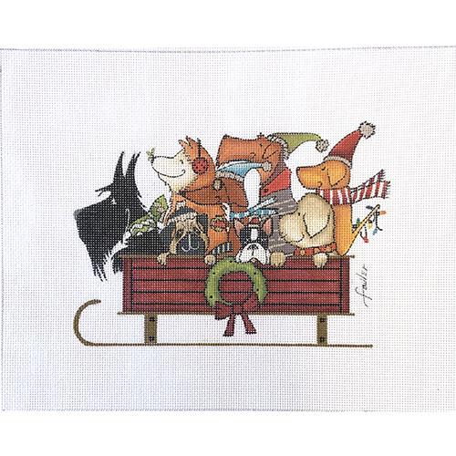 Sledding Downhill Dogs on 13 Painted Canvas Chris Lewis Distributing  - 1