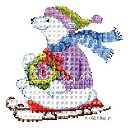 Sledding Polar Bear painted canvas Kirk & Bradley 
