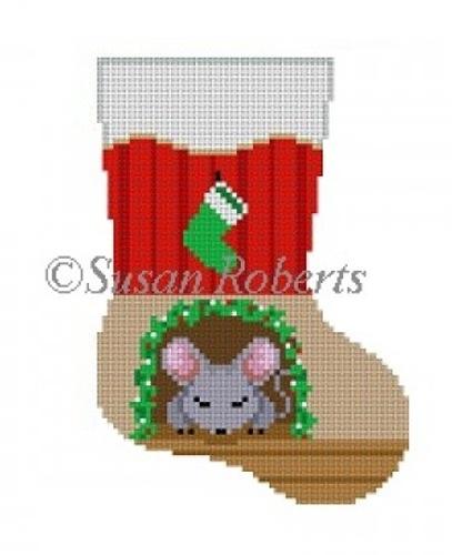 Sleeping Mouse Mini Stocking Painted Canvas Susan Roberts Needlepoint Designs Inc. 