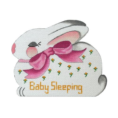 Sleepy Bunny   Baby Sleeping Sign   Pink Bow Painted Canvas The Meredith Collection  - 1