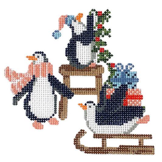 Sleigh Penguins Painted Canvas Rachel Barri Designs 