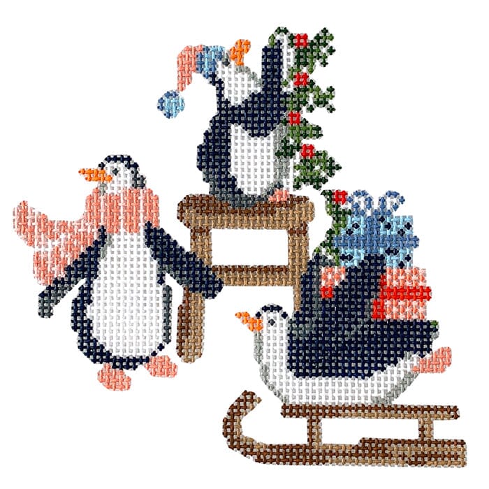 Sleigh Penguins Painted Canvas Rachel Barri Designs  - 1