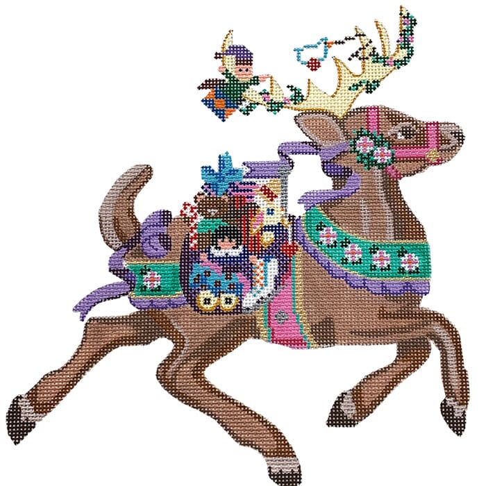 Sleigh Set - Vixen Reindeer w/Stitch Guide Painted Canvas Painted Pony Designs 