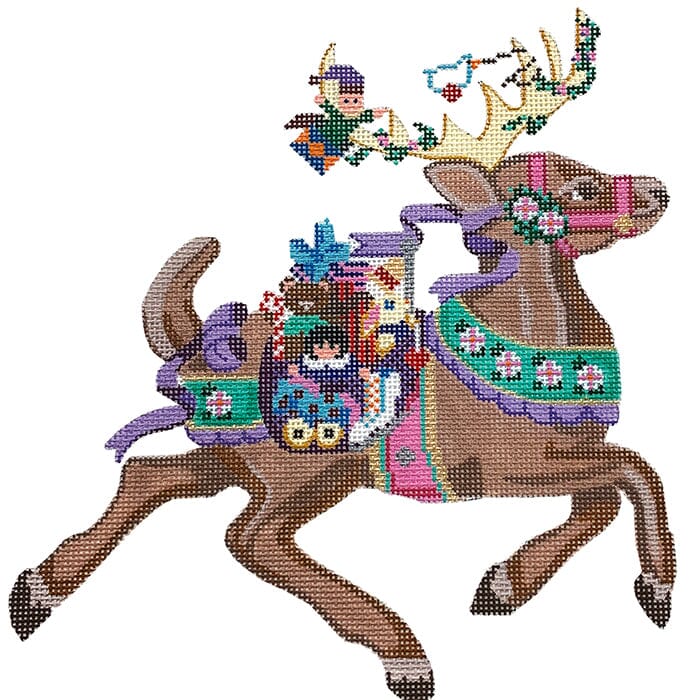 Sleigh Set   Vixen Reindeer w/Stitch Guide Painted Canvas Painted Pony Designs  - 1