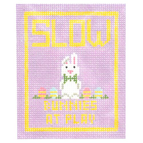 Slow - Bunnies at Play Ornament Painted Canvas Kimberly Ann Needlepoint 