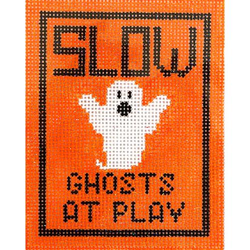 Slow - Ghosts at Play Ornament Painted Canvas Kimberly Ann Needlepoint 