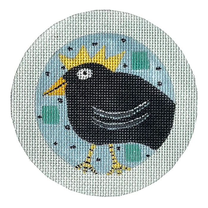 Small Button Crow Painted Canvas ditto! Needle Point Works 