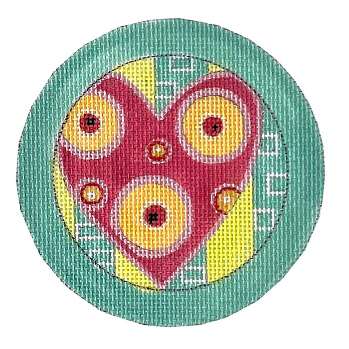 Small Button Heart Painted Canvas ditto! Needle Point Works  - 1