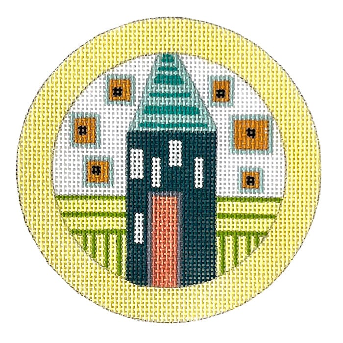Small Button House Painted Canvas ditto! Needle Point Works  - 1
