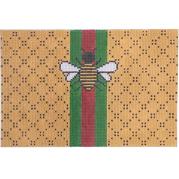 Small Flat Bee and Stripes - Beige/Tan Painted Canvas Kimberly Ann Needlepoint 