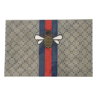 Small Flat Bee and Stripes   Gray/Blue Painted Canvas Kimberly Ann Needlepoint 
