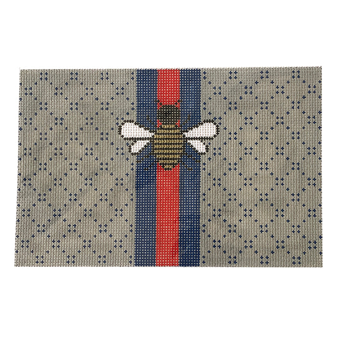 Small Flat Bee and Stripes   Gray/Blue Painted Canvas Kimberly Ann Needlepoint 
