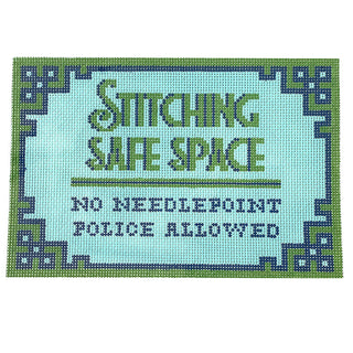 Small Flat Safe Space   Blue/Green Painted Canvas Kimberly Ann Needlepoint 
