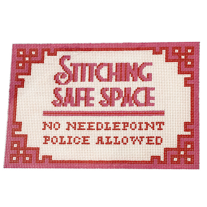 Small Flat Safe Space - Red/Pink Painted Canvas Kimberly Ann Needlepoint 