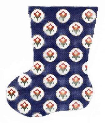 Small Flower Mini Sock   Blue Painted Canvas Cooper Oaks Design 
