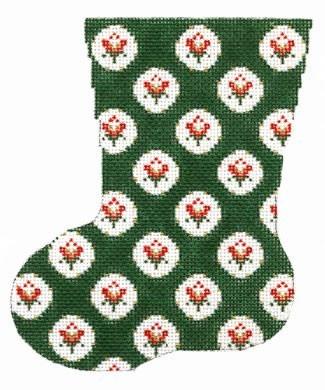 Small Flower Mini Sock   Green Painted Canvas Cooper Oaks Design  - 1