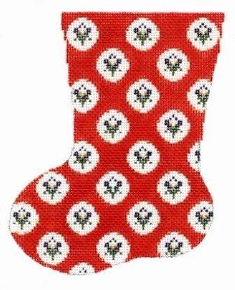Small Flower Mini Sock   Red Painted Canvas Cooper Oaks Design  - 1