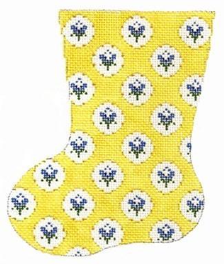 Small Flower Mini Sock   Yellow Painted Canvas Cooper Oaks Design  - 1