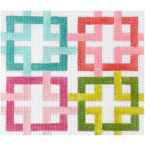 Small Interlocking Squares - Multi Painted Canvas Kate Dickerson Needlepoint Collections 