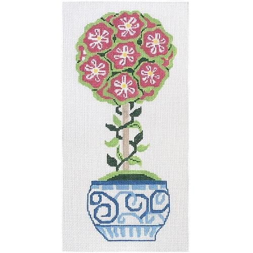 Small Pink Primrose Topiary Painted Canvas Jean Smith 