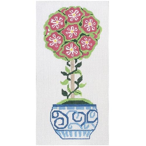 Small Pink Primrose Topiary Painted Canvas Jean Smith  - 1