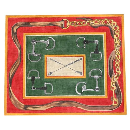 Snaffle Bits with Crop and Chain Border Painted Canvas The Meredith Collection  - 1