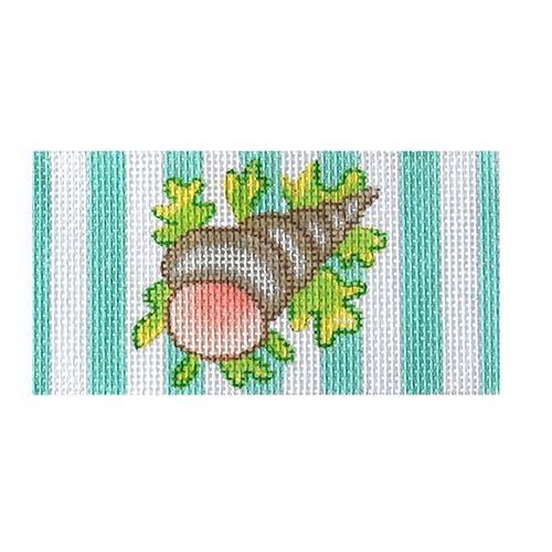 Snail & Seaweed on Turquoise Cabana Stripes Painted Canvas Kate Dickerson Needlepoint Collections 