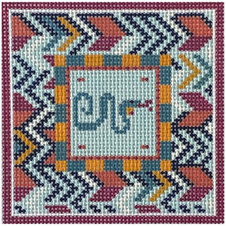 Snake Square with Chevron Border Painted Canvas KCN Designers 
