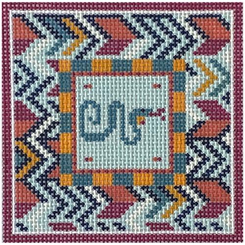 Snake Square with Chevron Border Painted Canvas KCN Designers 
