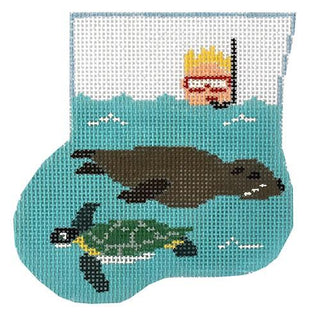 Snorkeling Mini Stocking with Sea Lion Insert Painted Canvas Kathy Schenkel Designs 
