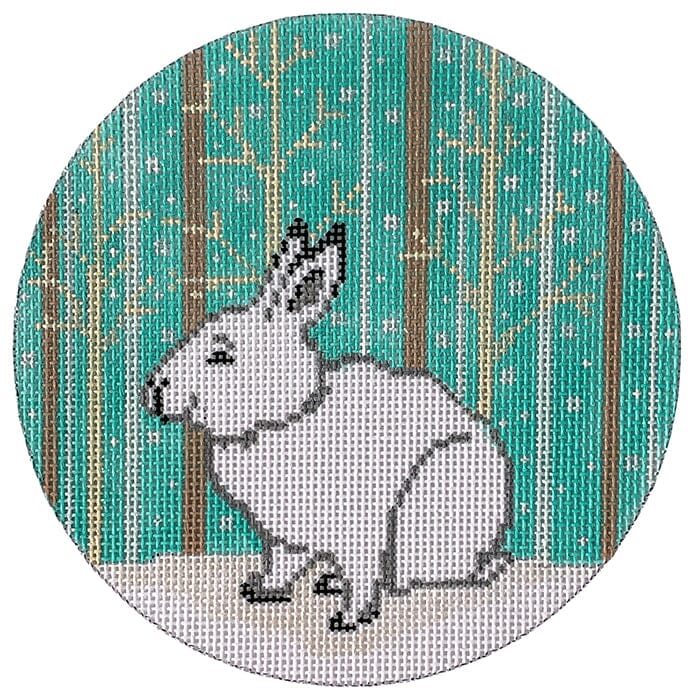 Snow Bunny Round Painted Canvas The Meredith Collection 