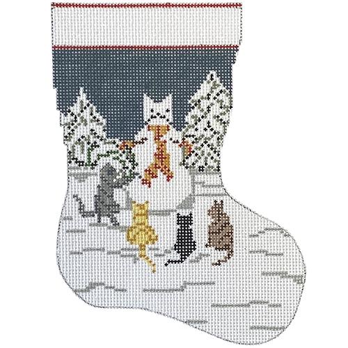 Snow Cat Mini Stocking on 18 Painted Canvas Needle Crossings  - 1