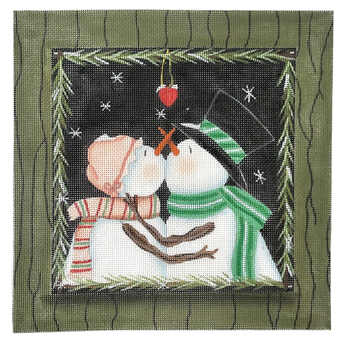 Snow Couple Kissing Painted Canvas CBK Needlepoint Collections 