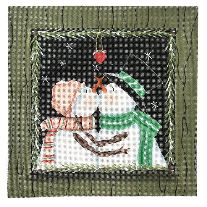 Snow Couple Kissing Painted Canvas CBK Needlepoint Collections  - 1