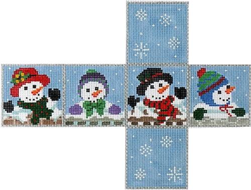 Snow Family Cube Ornament Painted Canvas Susan Roberts Needlepoint Designs, Inc. 
